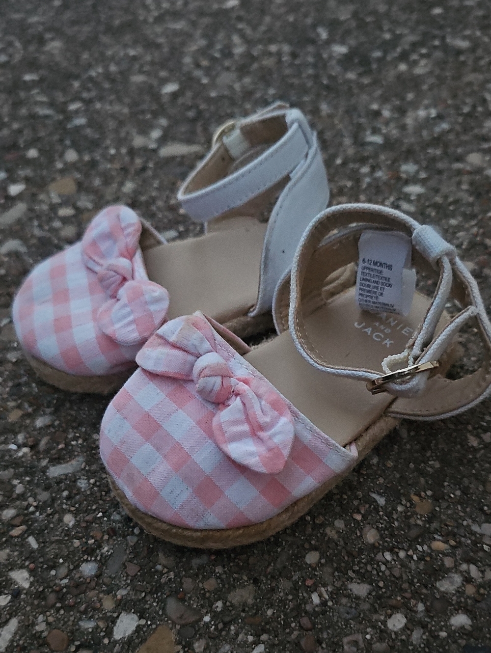 Janie and Jack Pink White Gingham Bow Baby Sandals 6-12 Months Closed Toe
